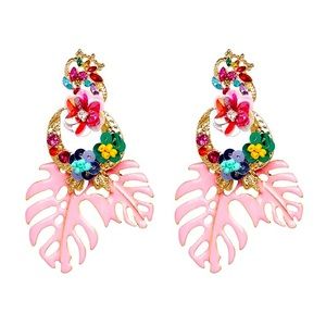 Caribbean Pink Palm Leaf Earrings
